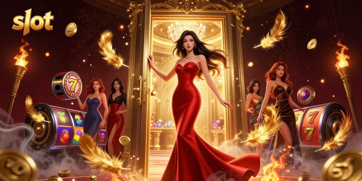 Experience thrilling slot action with beautiful Asian woman in VIP setting, golden elements bursting around her