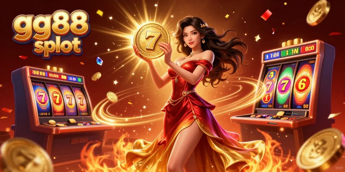 Spin the reels and win with gg88 slot in a vibrant casino illustration filled with action.