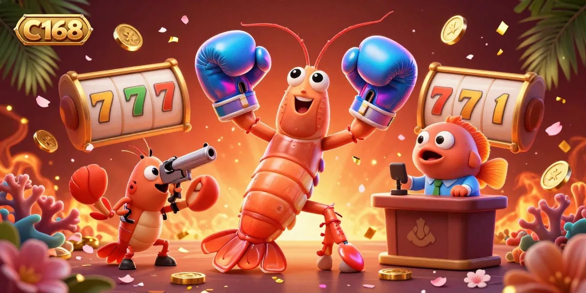 C168 showcases explosive casino action with vibrant 3D characters celebrating wins amidst dynamic gaming elements.