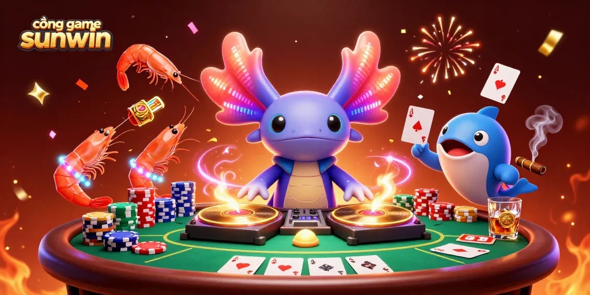 Join the excitement of cổng game sunwin with a vibrant underwater DJ scene and colorful gambling elements.