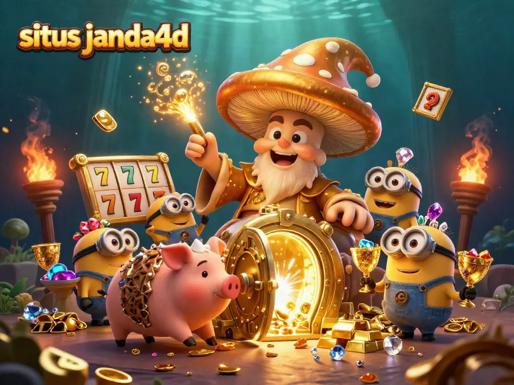 Kemenangan menarik di situs janda4d, dikelilingi harta bernilai tinggi dalam ilustrasi kasino.