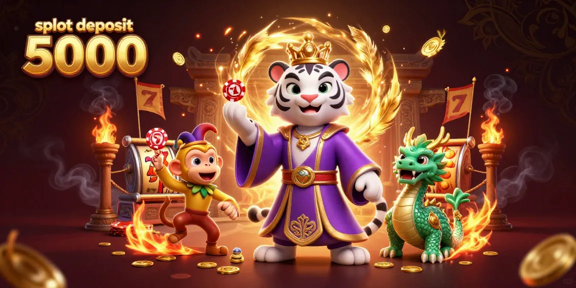 Experience thrilling wins with slot deposit 5000 in this vibrant 3D casino illustration!