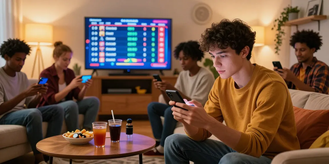 Engaging scene of players enjoying real money games on mobile devices in a cozy living room with vibrant decor.