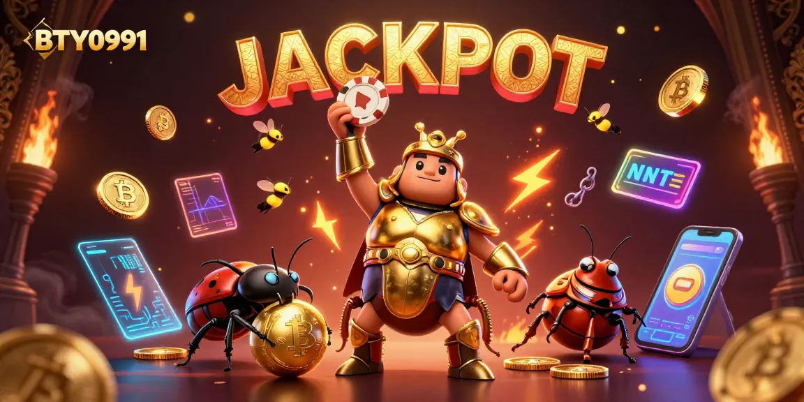 Experience the thrill of BTY0991 as the hercules beetle triumphs in a vibrant casino scene.