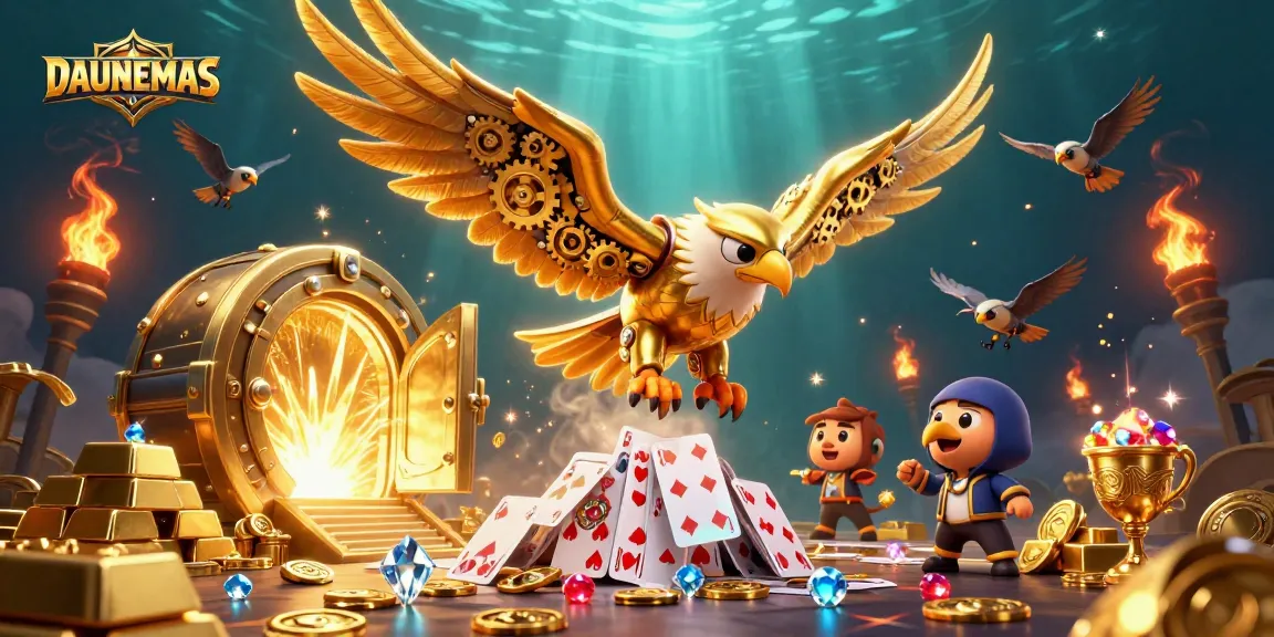 Experience the excitement of DAUNEMAS casino games with golden treasures and 3D characters.