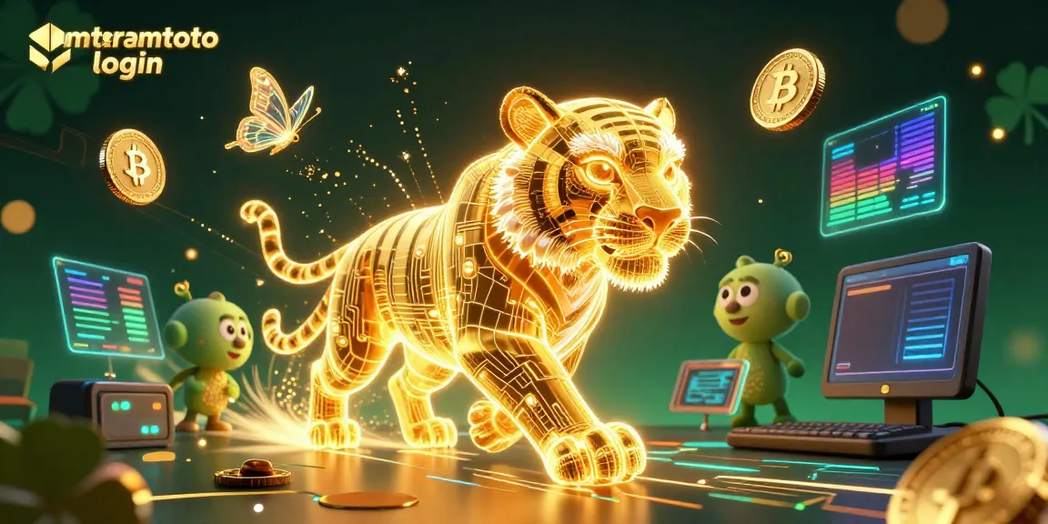 Join the thrilling mataramtoto login experience with a golden tiger in a vibrant digital casino scene.