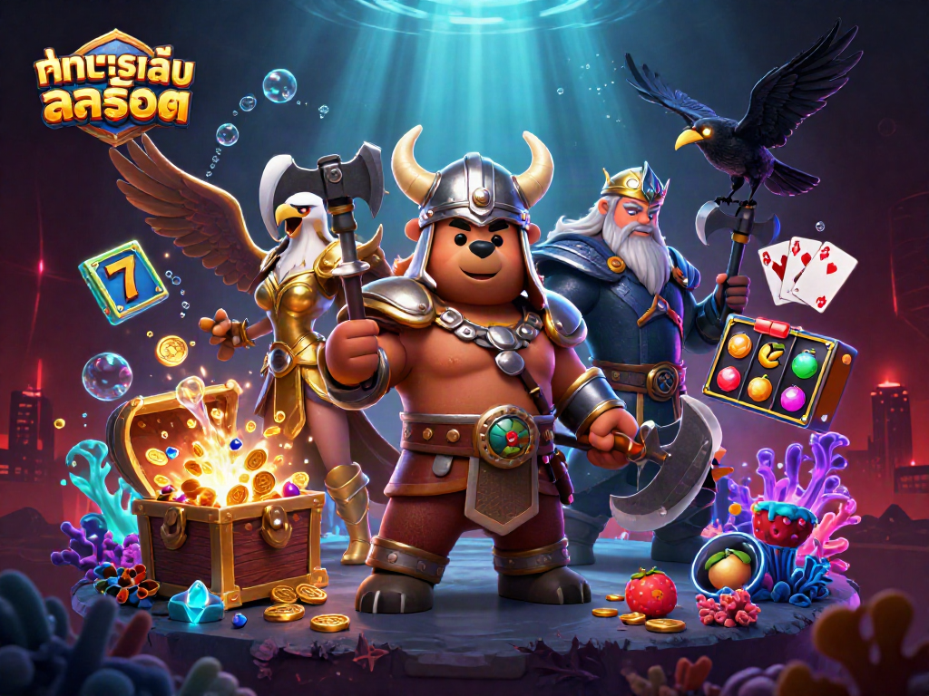 Experience ทดลองเล่นสล็อต with an epic scene featuring Viking characters and dynamic gaming elements.