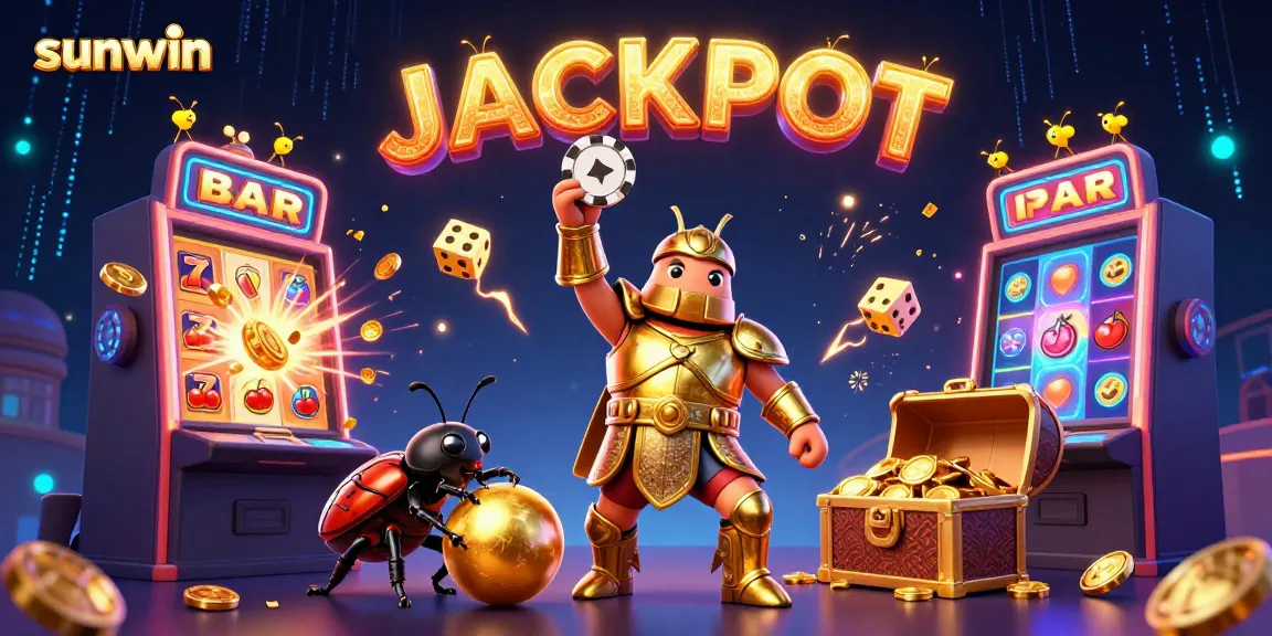 Win with sunwin as a 3D hercules beetle lifts a poker chip in a vibrant casino scene.
