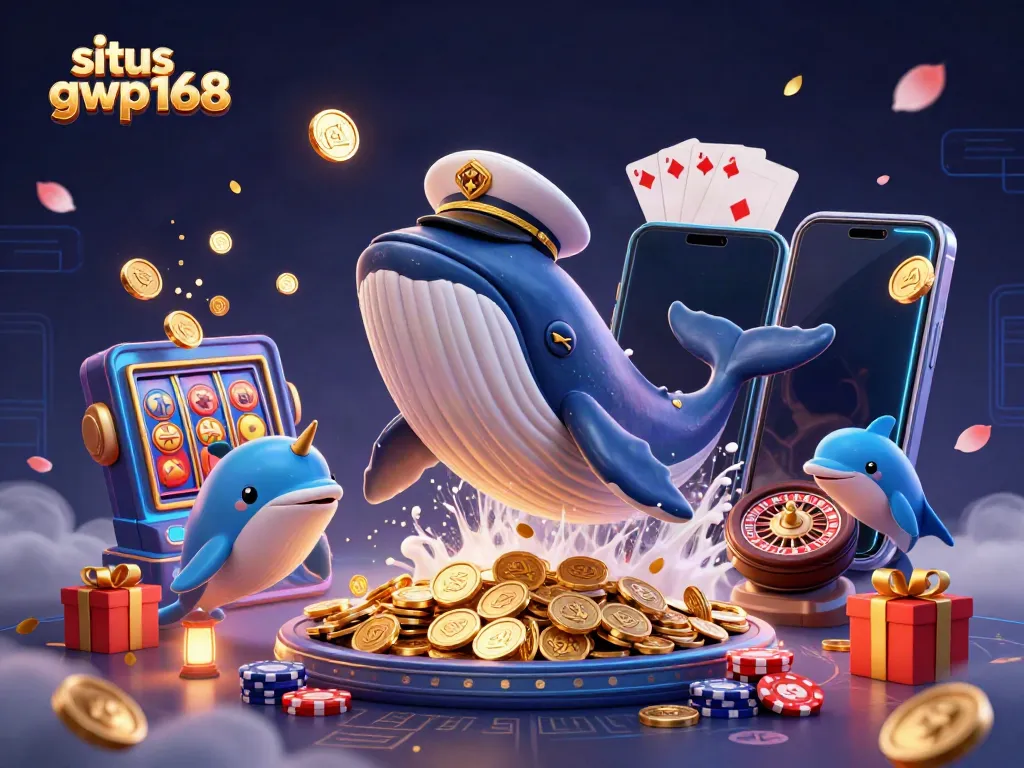 Menangkan hadiah dengan situs gwp168, berisi ikan paus raksasa, narwhal emas, dan lumba-lumba bermain chip poker.