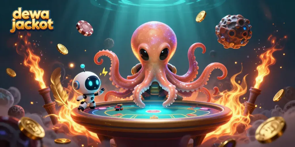 Menghadapi peluang menang di dewa jackpot dengan karakter alien kartun di kasino futuristik