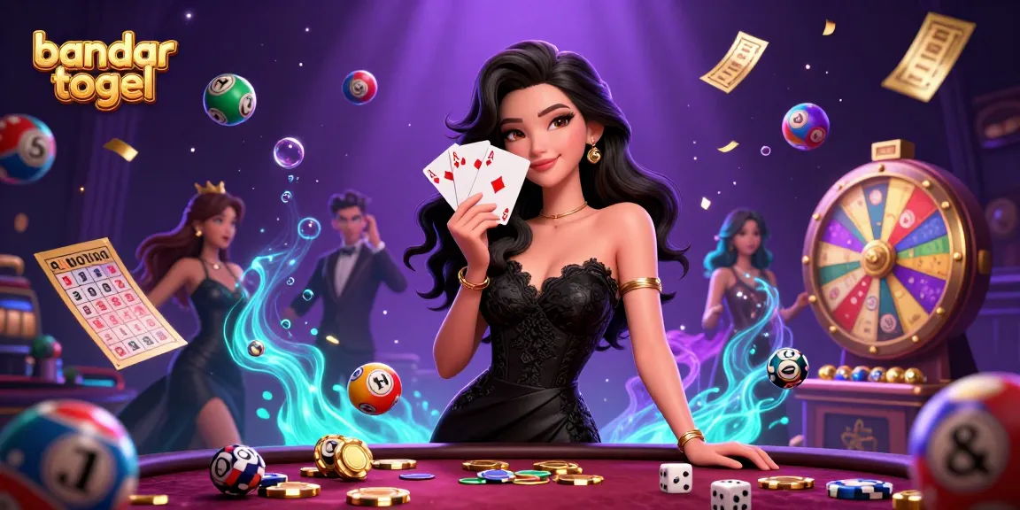 Experience captivating bandar togel excitement with a stunning illustration of dynamic lottery elements and casino glamour.