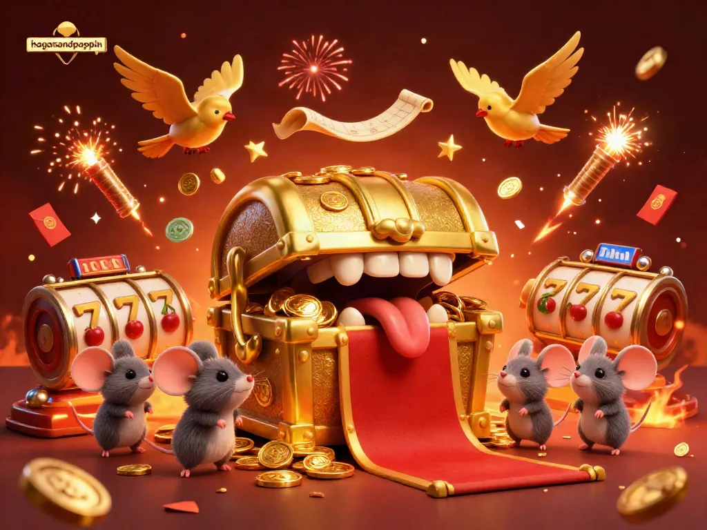 Experience gambling thrills with haganandpappin's 3D treasure chest scene and exciting slot elements.