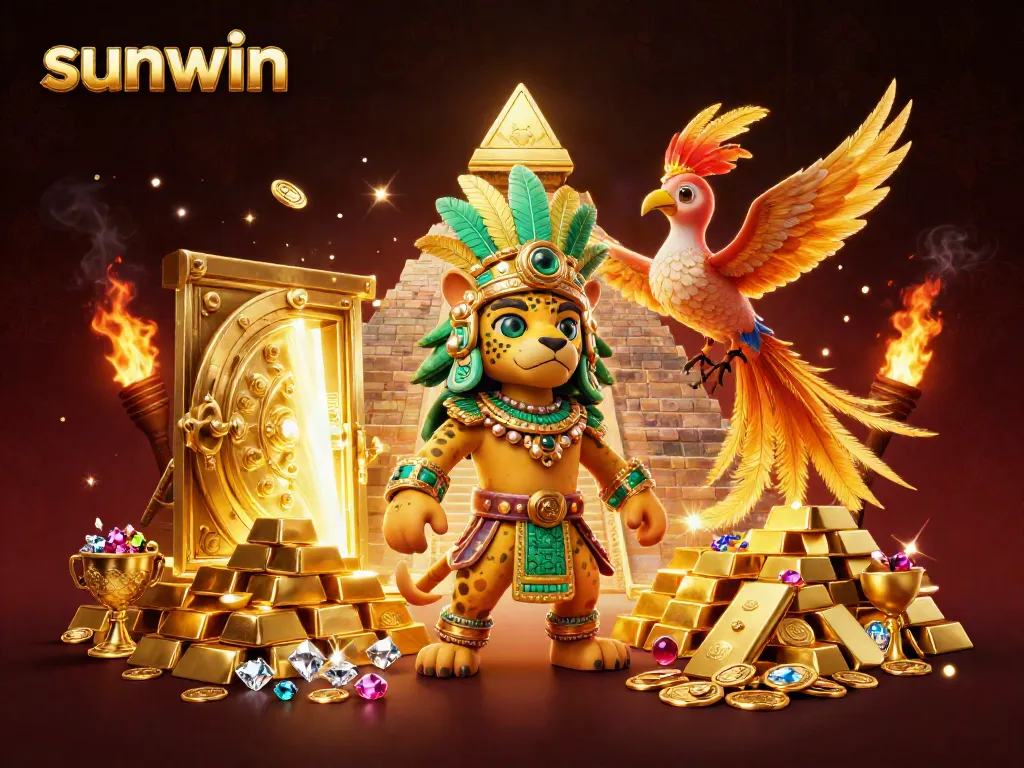 Experience thrilling action at sunwin with vibrant visuals and golden treasures in this 3D casino illustration.