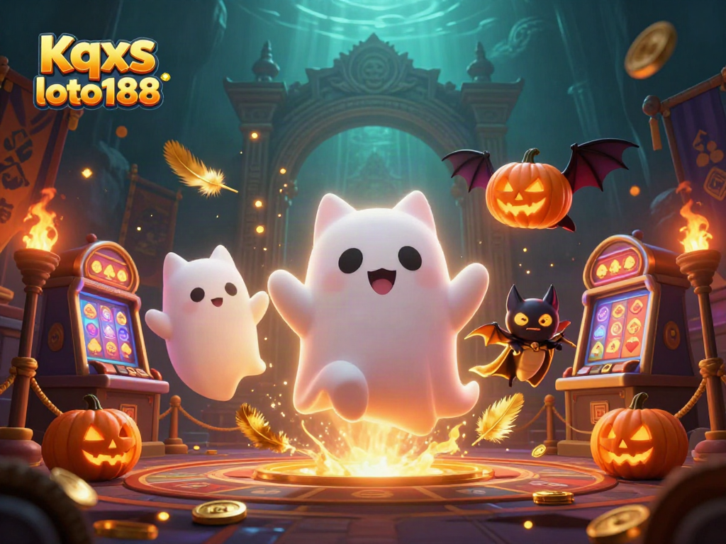 Engage with Kqxs loto188 in a haunted casino scene filled with playful ghost and vibrant tokens.