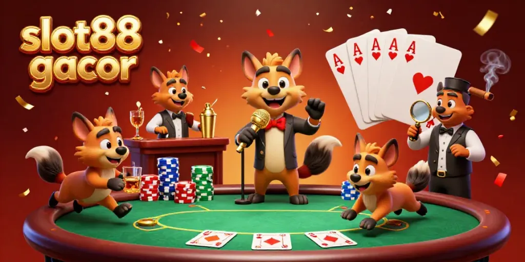 Permainan slot88 gacor yang menghibur dengan karakter hyena di kasino komedi.