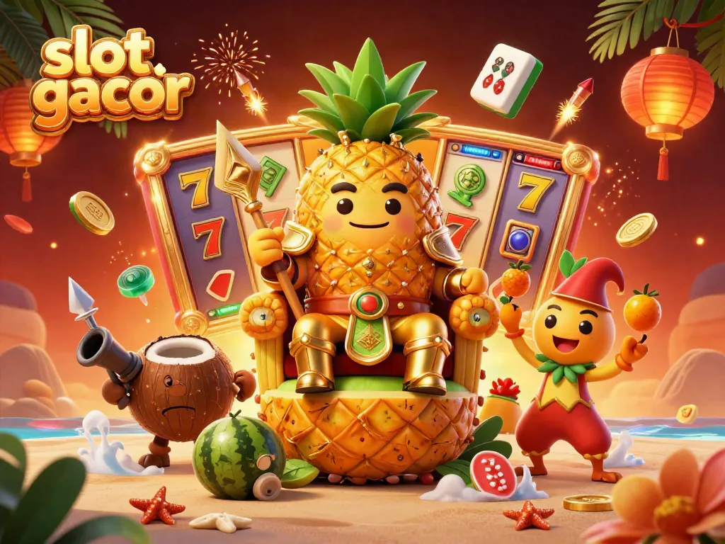 Experience the thrill of slot gacor gameplay with lively characters and vibrant casino elements in this vibrant scene.