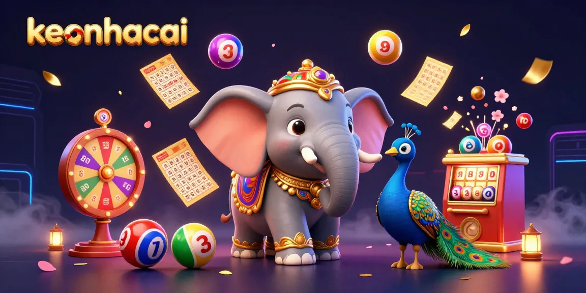 Join the excitement at keonhacai with a colorful array of lottery and gaming elements in a vibrant casino scene.
