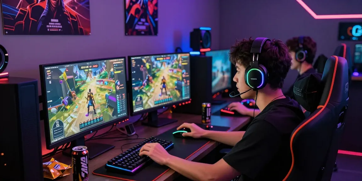 Pengguna bermain game diana 4d di setup PC canggih dengan aksesori permainan berteknologi tinggi.