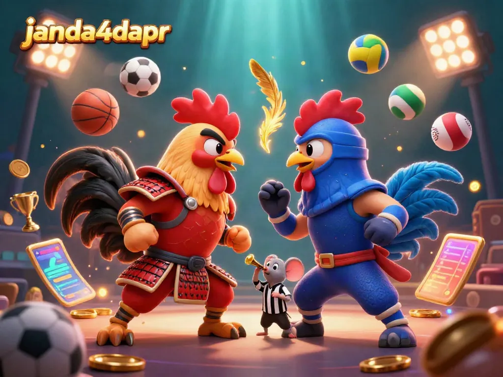 Gambarkan momen dramatis di janda4dapr dengan ayakan ayam berperang menggunakan armor samurai dan ninja