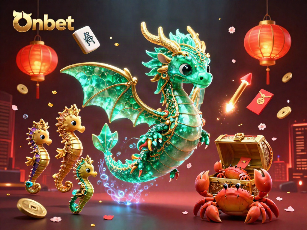 Experience thrilling gameplay with Onbet's vibrant treasure scene featuring a sea dragon and vibrant gambling elements.