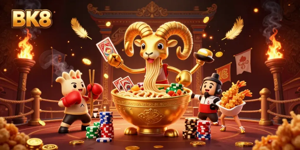 Experience the thrill of BK8 in a vibrant 3D animated casino scene featuring engaging characters.