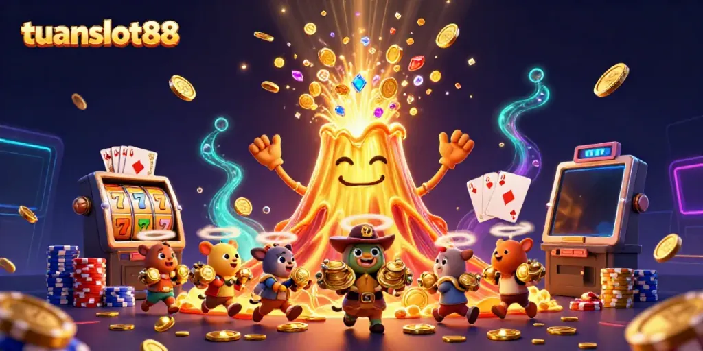 Memenangkan jackpot di tuanslot88 dengan ilustrasi slot yang penuh harta dan pengalaman mendebarkan.