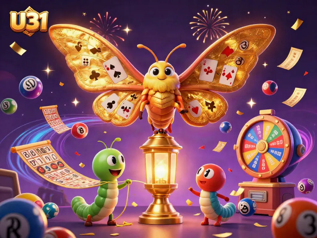 Experience U31's thrilling casino atmosphere with vibrant elements, jackpots, and rich golden details.