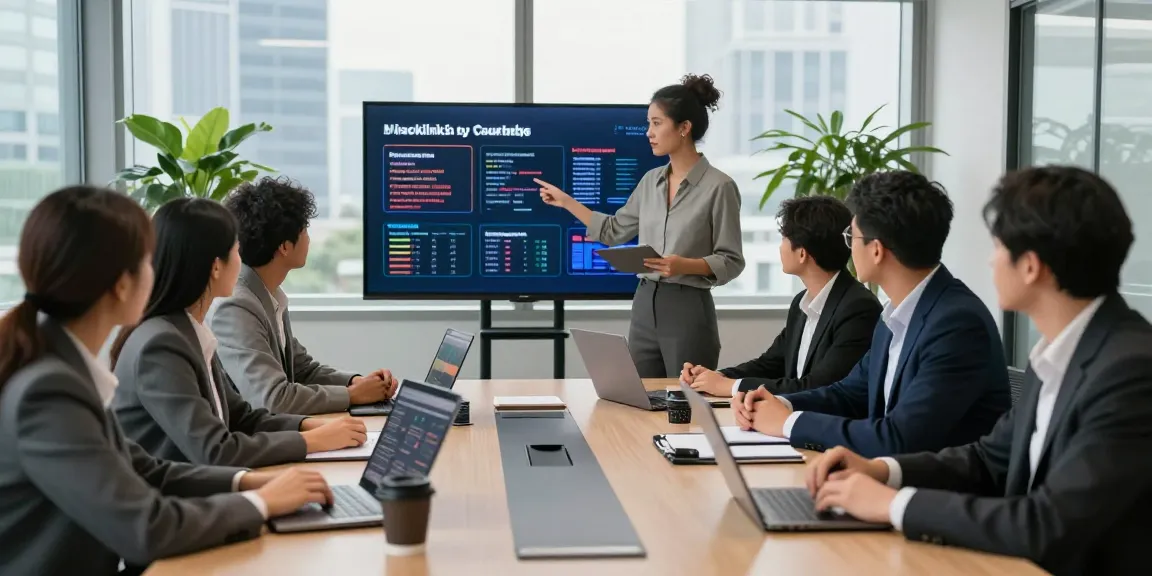 Professional team discussing casino backlinks by country in a modern office.