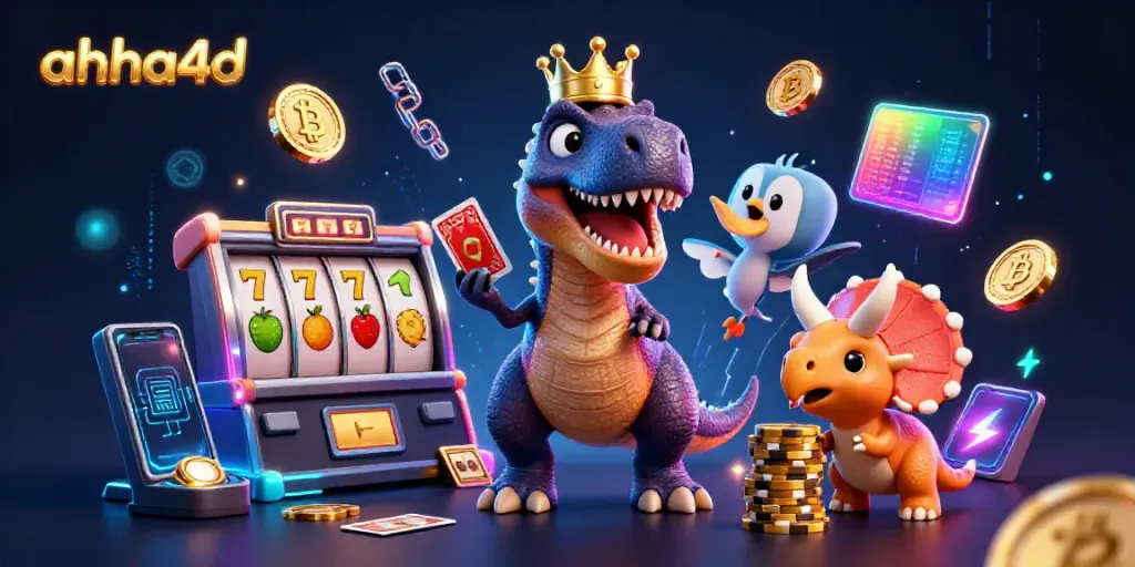 AHHA4D menampilkan T-Rex, pterodactyl, dan triceratops dalam permainan slot online yang menarik.