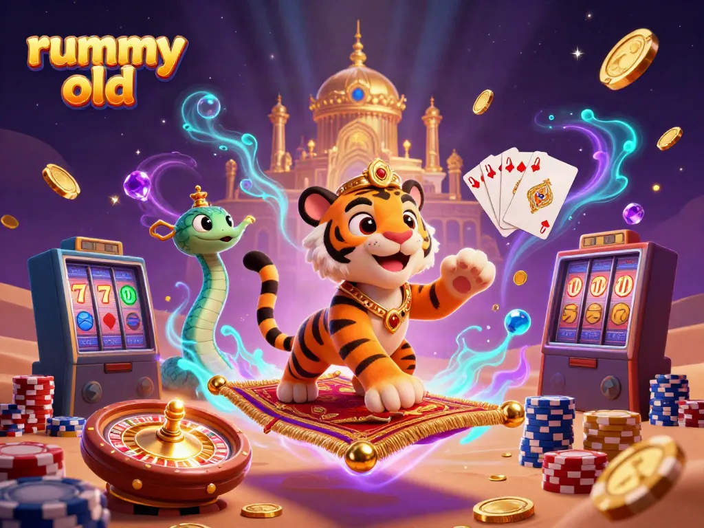 Engage with Rummy Old through this captivating scene featuring Arabian-themed characters amidst exciting casino elements.