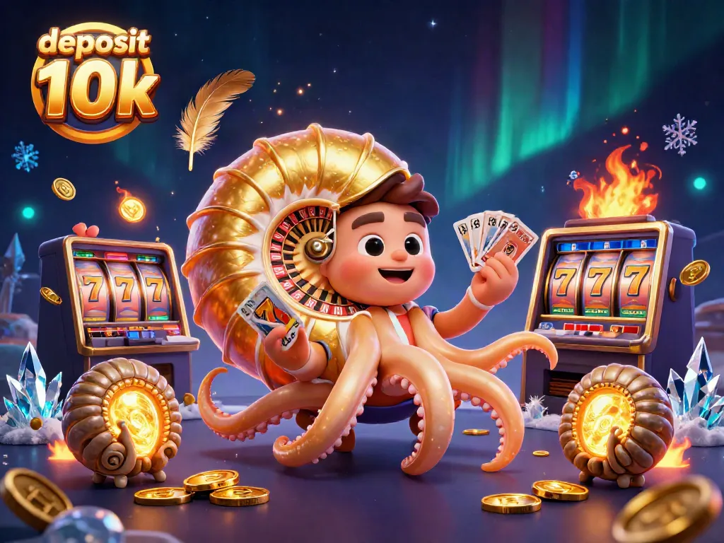 Pemain menikmati pengalaman slot deposit 10k dengan mesin slot bersinar dan karakter nautilus.