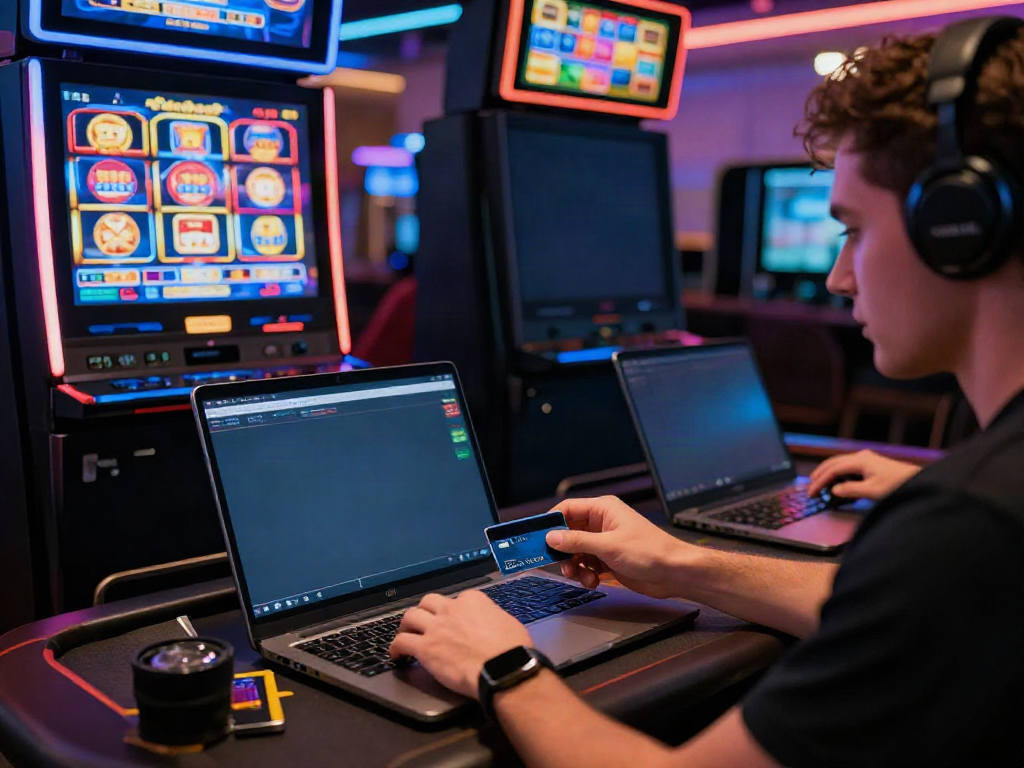 Player engaged with online casinos that accept credit card, showcasing vibrant game graphics.