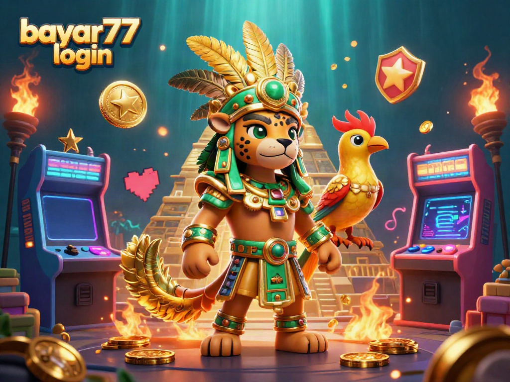 Experience the thrill of gaming with bayar77 login, featuring a jaguar priest and vibrant casino elements.