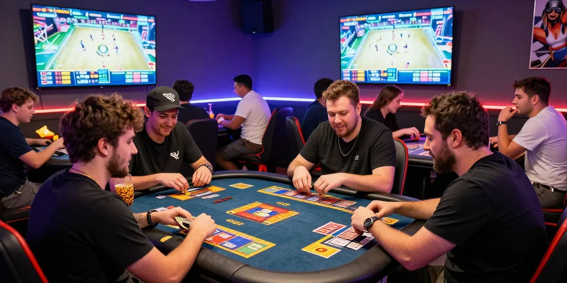 Players enjoying sunwin card games in a lively gaming lounge ambiance.