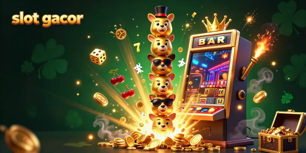 Experience the excitement of slot gacor with vibrant 3D casino elements bursting with colorful symbols and rich detail.